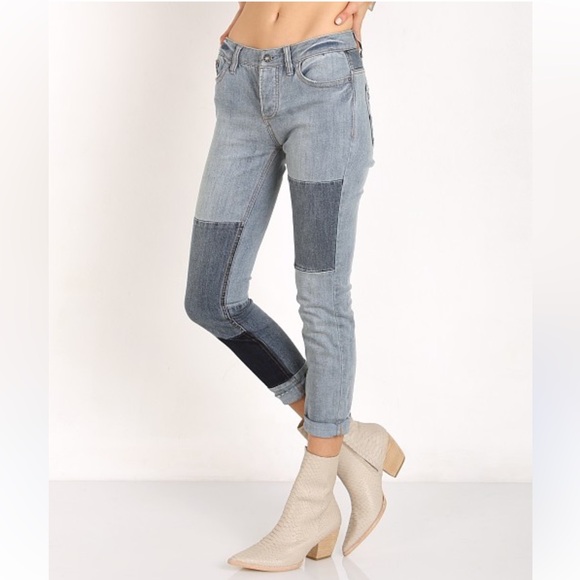 Free People Patchwork Frayed Hem Skinny Jeans - Picture 1 of 8